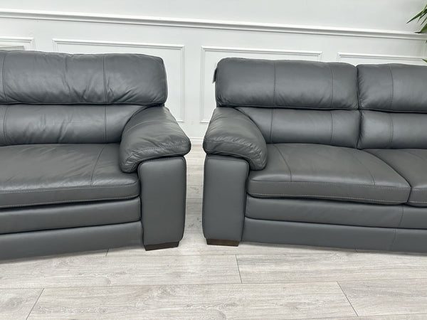 Furniture Village Cozee Dark Grey Premium Leather 3+2 Seater Sofa Set (Delivery)3