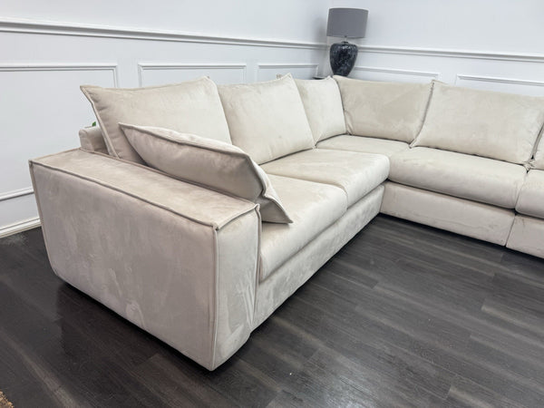 DFS Large Cream Velvet Corner Sofa Left Hand Facing (Fast Delivery)3