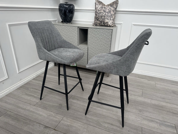 Furniture Village Crete Pair Of 2 Swivel Barstool Chairs Dark Grey Fabric2