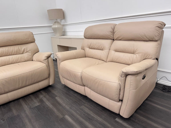 Furniture Village Chicago 3 & 2 Seater Sofa Set Power Recliner Pebble Leather22