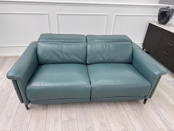 DFS Samantha Teal Genuine Leather 3 Seater Electric Power Recliner + Headrests7