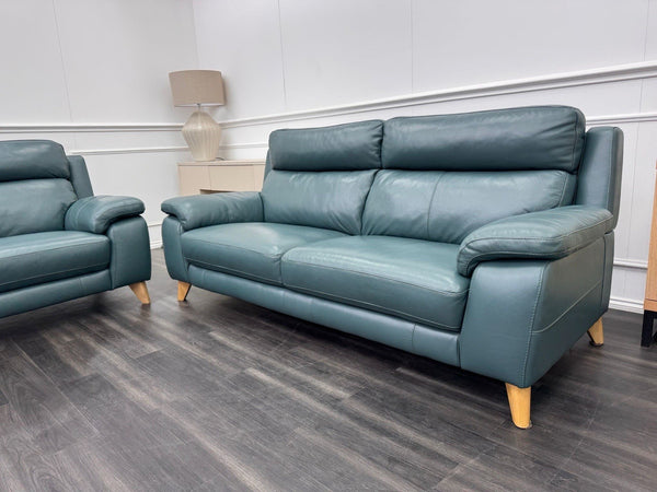 Furniture Village Missouri Static 3 & 2 Seater Sofa Set Lake Green Leather1