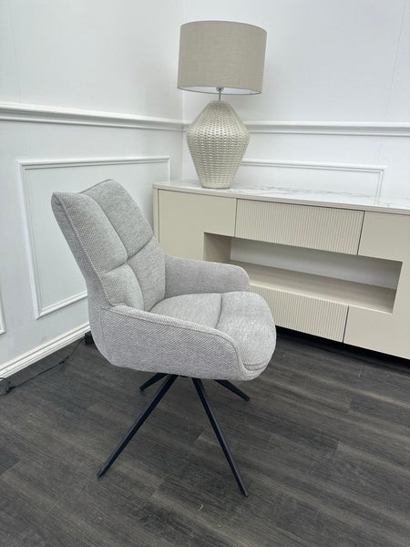 Furniture Village  Kiara Silver Fabric Swivel Dining Chair (Pre-sale)1