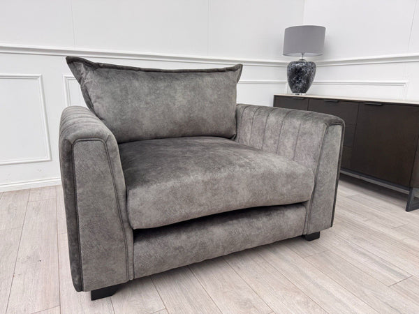 DFS Devine Grey Velvet Loveseat Cuddlier Armchair0