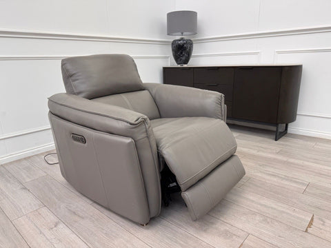 DFS Vixon Power Recliner Armchair Grey Leather + Power Headrest0