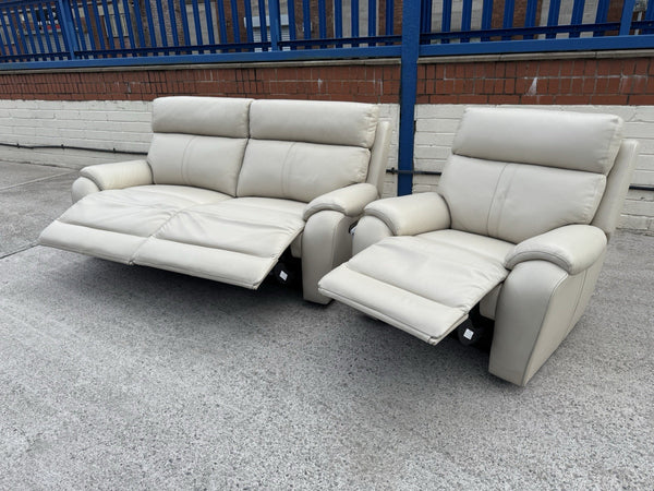LA-Z-BOY WINCHESTER LEATHER POWER RECLINER 3 SEATER SOFA & ARMCHAIR SET - Cream0
