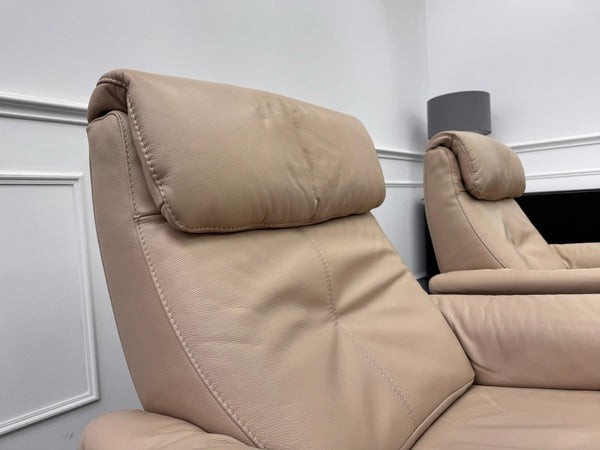 Furniture Village Rowen Beige Leather Pair Of Armchairs Power Recliner5