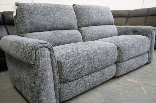 Furniture Village Nixon Dark Grey fabric electric reclining 3 seater sofa0