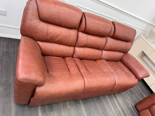 LA Z BOY Staten Power Recliner 3 Seater Sofa & 2x Static Chair Set Brown Leather15