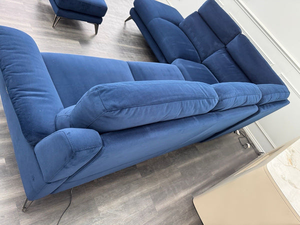 Furniture Village Contempo Power Recliner Corner Sofa In Navy Blue Velvet5