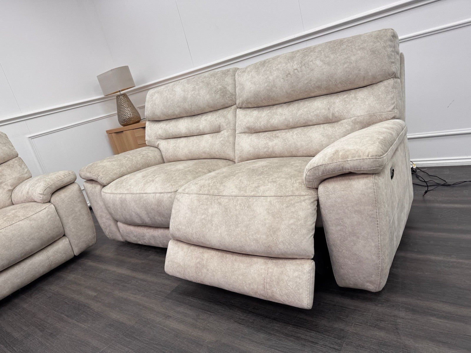 Furniture Village Nimbus 3 Seater Sofa Power Recliner In Cream Lux Velvet0