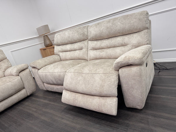 Furniture Village Nimbus 3 Seater Sofa Power Recliner In Cream Lux Velvet0