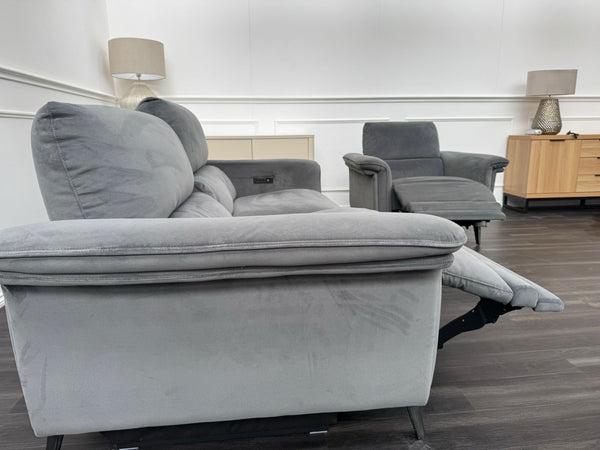 Furniture Village Huxley 3 Seater + Armchair Sofa Set Grey Velvet Power Recliner10