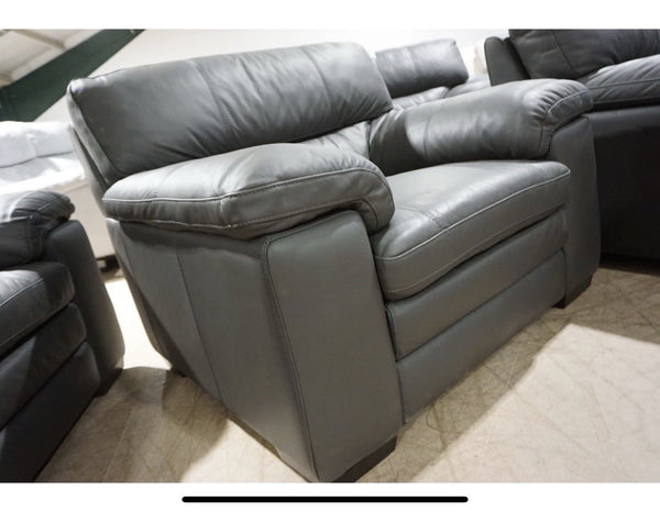Furniture Village Cozee Dark Grey Leather 3 Seater Sofa + 2x Armchairs Set3