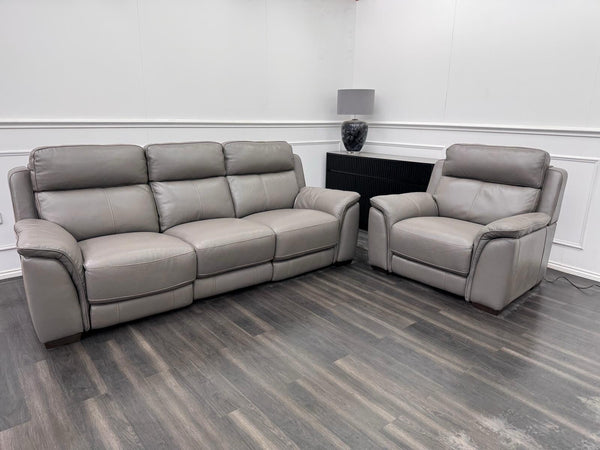 Furniture Village Grey Genuine Leather 3+1 Seater Sofa Set Power Recliner6