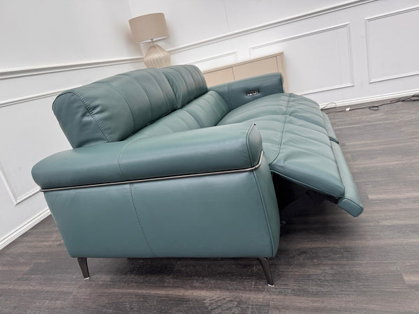 FV Homestage Leather 3 Seater Power Recliner & Headrest Lake Green1