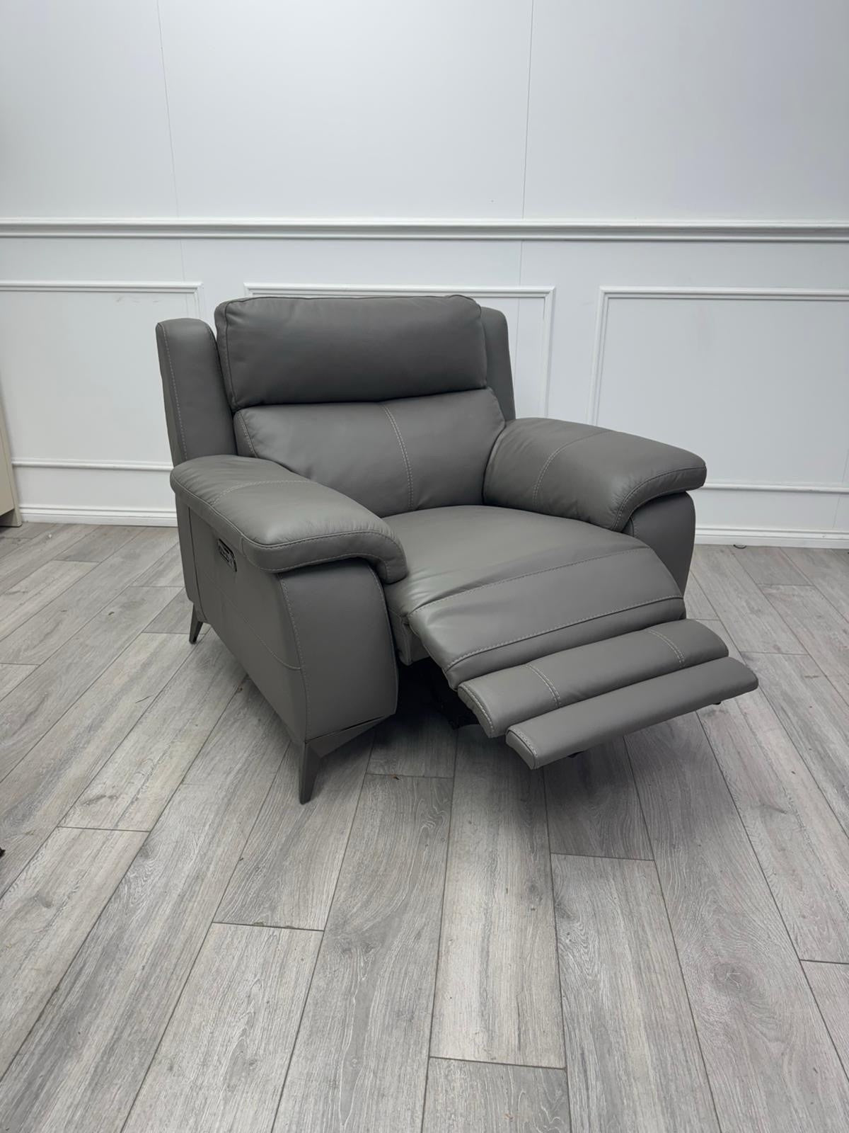 Furniture Village Missouri Power Recliner + Headrest Grey Leather Armchair0