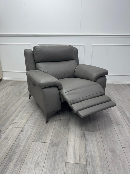 Furniture Village Missouri Power Recliner + Headrest Grey Leather Armchair0