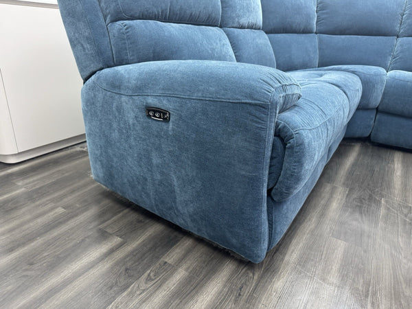 Furniture Village Power Recliner Corner Sofa In Navy Blue Chenille Fabric14