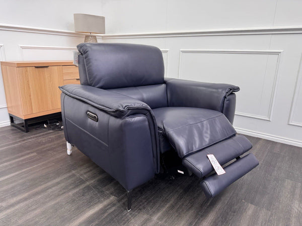 DFS Auberon Power Recliner Armchair Navy Leather Power Headrest0