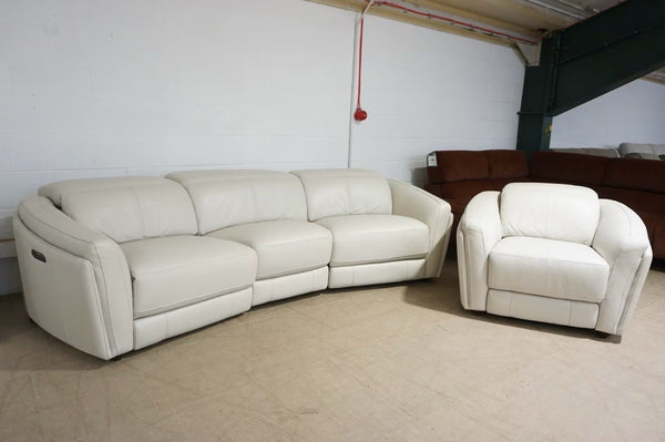 DFS Off white leather Power Recliner Large Curved 3 Seater + Armchair Sofa Set0