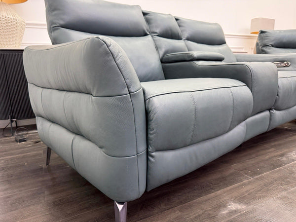 Sofology Renato Power Recliner 2 + 2 Seater Sofa Set Green Leather Media Console2