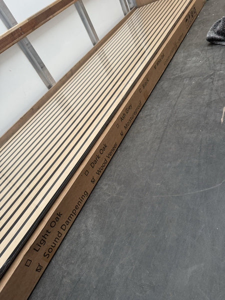 Acoustic Slat Wood Wall Panel Modern Interior Media Wall - White Oak 2.4m x 0.6m5