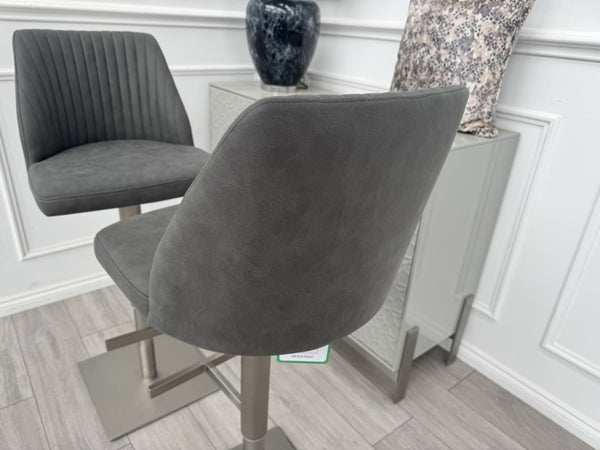 Furniture Village Grigio Pair of 2 Grey Suede Swivel Barstools Chairs3