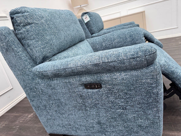 Furniture Village 2x Armchairs Power Recliner Blue Woven Fabric2