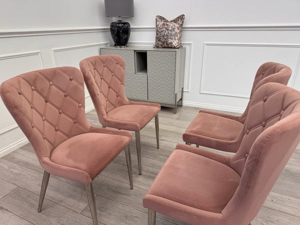 Furniture Village Donnie Pink Velvet Set of 4 Dining Chairs1
