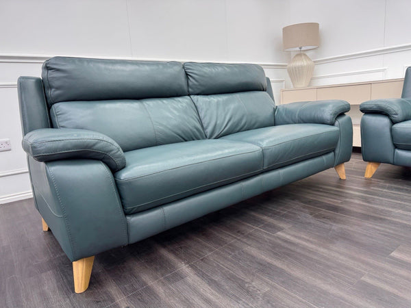 Furniture Village Missouri Static 3 & 2 Seater Sofa Set Lake Green Leather13