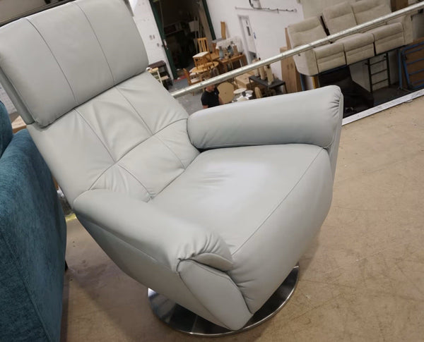 Parker Knoll Design baby blue leather rocking swivel armchair2