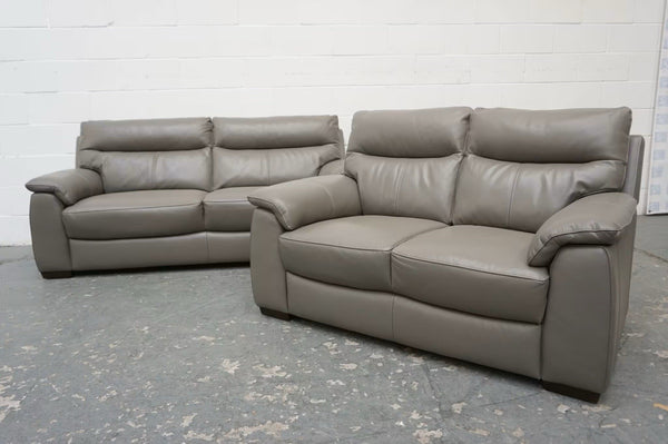 Furniture Village Elephant grey leather standard 3 + 2 seater sofa Set0