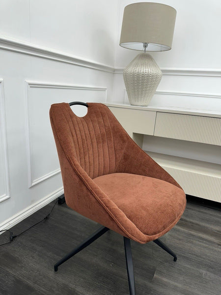 Furniture Village Jai Rust fabric swivel dining chair with handle (Pre-sale)3