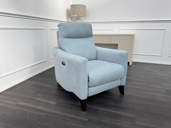 Furniture Village Petit Blue Herringbone Fabric Armchair Power Recliner1