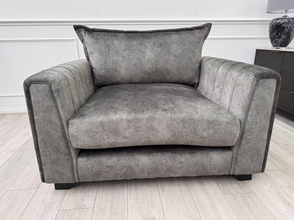 DFS Devine Grey Velvet Loveseat Cuddlier Armchair1