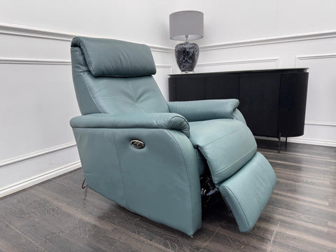 Furniture Village Rowen Lake Green Leather Armchair Pwr Recliner+Swivel+Rocking0