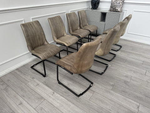 Furniture Village Dee Pair Of 2 Olive Leather Cantilever  Dining Chairs0