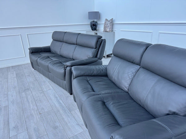 Furniture Village Charcoal Grey Static 3 + Power Recliner 2 Seater Sofa Set13