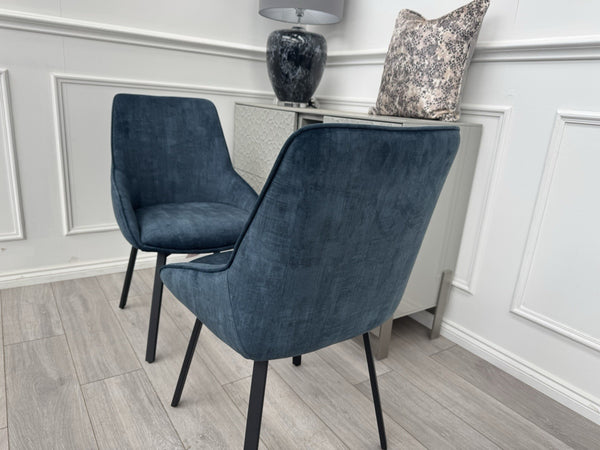 Furniture Village Veja Navy Blue Velvet Pair Of 2 Dining Chairs7