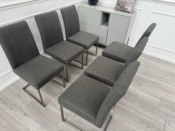 Furniture Village Grigio Set of 6 Grey Suede Dining Chairs4