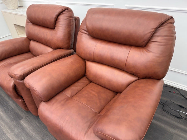 LA Z BOY Staten Power Recliner 3 Seater Sofa & 2x Static Chair Set Brown Leather12