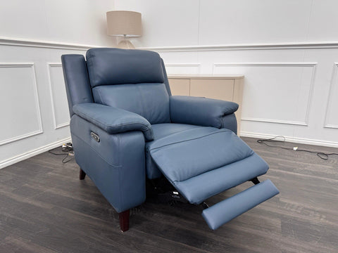 LA Z BOY Bella Power Recliner Armchair Navy Leather Power Headrest0