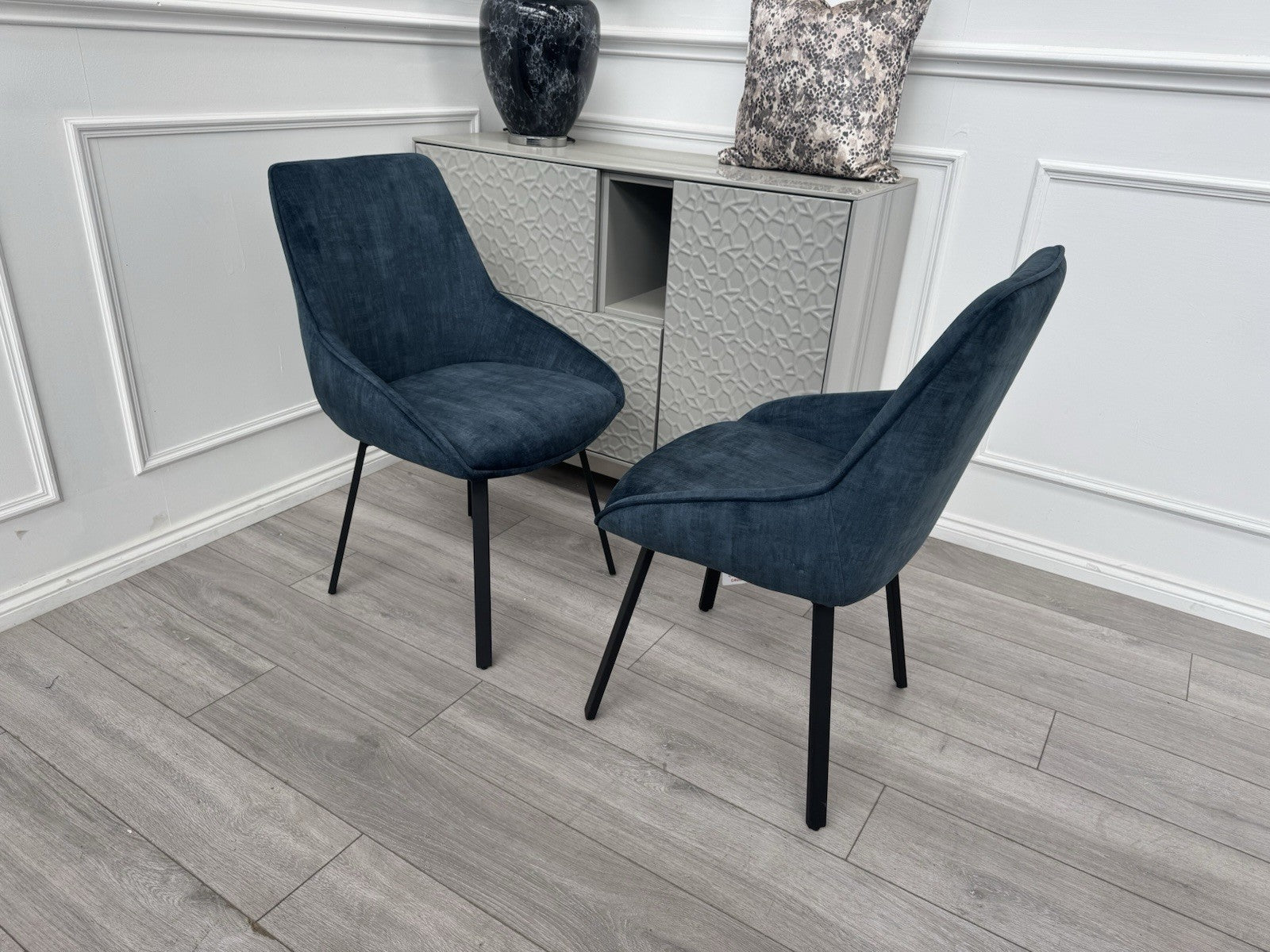 Furniture Village Veja Navy Blue Velvet Pair Of 2 Dining Chairs0