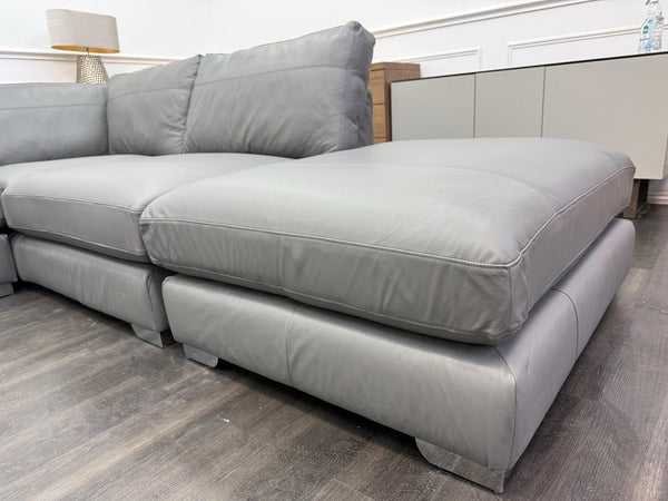 Next Houghton Grey Leather Corner Sofa Open End With Footstool5