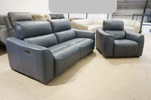FV Ocean blue leather electric reclining 3 seater sofa + Armchair Sofa Set3