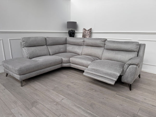 Furniture Village Contempo Grey Microfibre Power Recliner L Shape Corner Sofa0