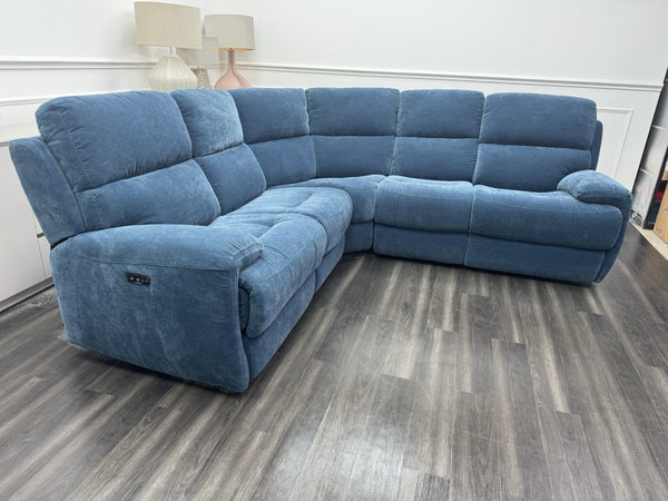 Furniture Village Power Recliner Corner Sofa In Navy Blue Chenille Fabric15