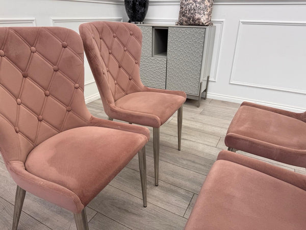 Furniture Village Donnie Pink Velvet Set of 4 Dining Chairs2