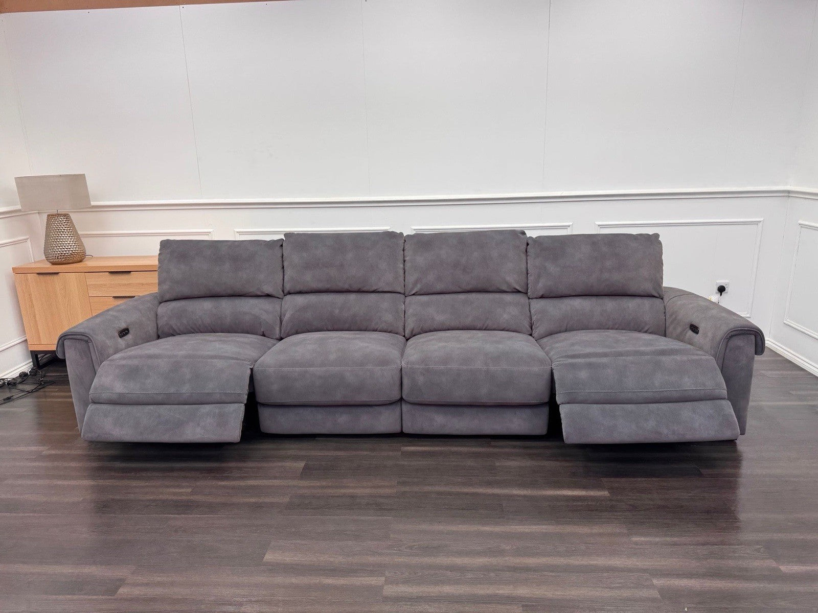 Furniture Village Nixon Large 4 Seater Sofa Power Recliner In Grey Lux Velvet0